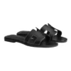 Hermes Oran Sandal Black Calfskin-White Top Stitch Flat Shoes